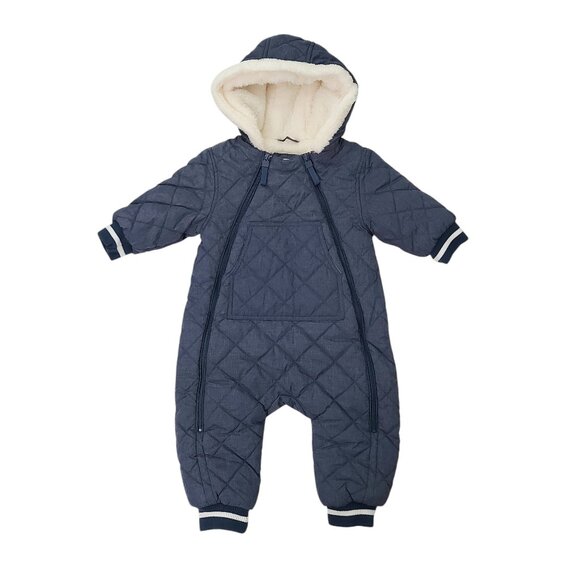 Urban Republic Pram Snowsuit Babies 12M Blue Quilted Fleece Lined Insulated Cozy
